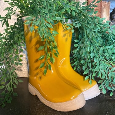 Yellow Rain Boot Vase and planter, housewarming gifts, grandmillennial, retro home decor, colorful home decor, unique vases, hostess gifts 