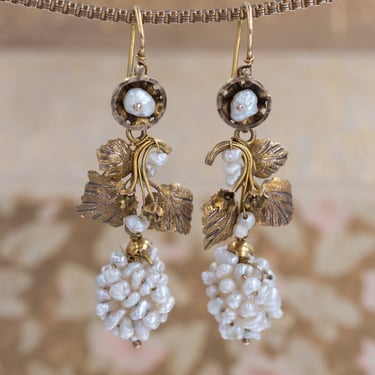 Natural Pearl Grapevine Earrings C. 1830s