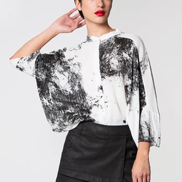 Oversized Drop Shoulder Printed Button Down Blouse