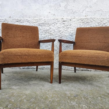 1 of 2 Vintage Coctail Armchairs/ Retro Lounge Armchair / Mid Century Brown Lounge Cocktail Armchairs / Vintage Textile Armchairs / 70s 