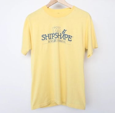vintage 1970s yellow and blue VINTAGE single stitch vacation holiday tourist BOATING cruise ship t-shirt -- size small/medium 