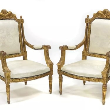 Antique Parlor Set, French, Set of 3 , Chairs and Settee, Gilt, Off White, 1800s