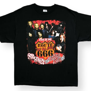 Vintage 2006 Aerosmith & Motley Crue “Route of All Evil” North American Tour Double Sided Graphic Band T-Shirt Size XL 