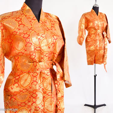 1950s Orange & Gold Metallic Kimono Jacket | 50s Orange Kimono Jacket | Short Kimono Jacket | Shirokiya Japan 