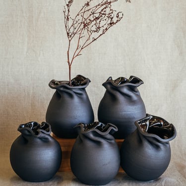 Black Ripple Vase | Handmade Ceramic Bud Vase | Black Clay | Minimalist Neutral Goth | George Ohr | Texture | Modern Pottery | Unique Design 