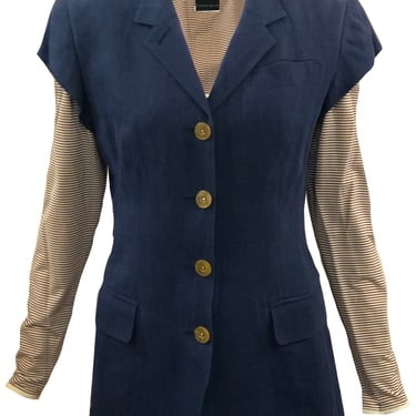 Gaultier Nautical-Inspired Linen Jacket w/Attached Sleeves