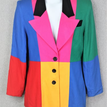 1980's - Girls Just Wanna Have Fun - Color Blocked Blazer - by Tina Hagen - Large 