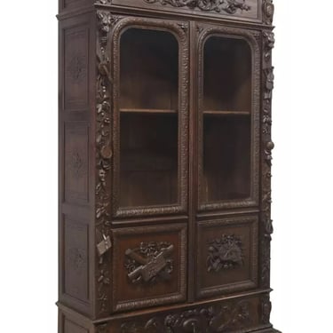 Antique Bookcase, Library, French Renaissance Revival, Carved Oak, 1800s!