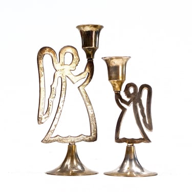 VINTAGE: Pair of Angel Candle Holders - Silver Plated Angels - International Silver Co - Holiday - Christmas - SKU 22-C-00016651 