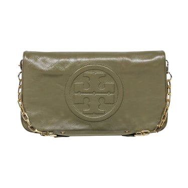 Tory Burch - Olive Green Fold-Over Leather "Reva" Clutch