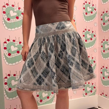 Gray and Blue Pleated Pattern Skirt