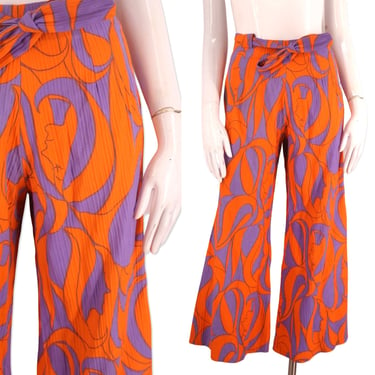 60s FACE print novelty high rise bell bottoms pants 30", Vintage 1960s cropped bells, wide leg psychedelic trousers 10 M/L 