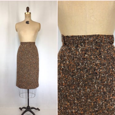Vintage 50s skirt | Vintage brown boucle pencil skirt | 1950s wool straight skirt 
