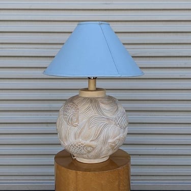 Super Unique Vintage lamp! Coi plaster base | Blue textured lamp shade | large | Mid Century | Postmodern | MCM | Retro 