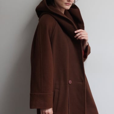 Incredible 90s Coffee Wool Hooded Coat