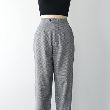 vintage linen cotton check print trousers, 90s high waisted pants 