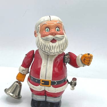 Antique Wind-Up Santa With Bell and Sign Trademark T.N Made in Japan - 1950's 