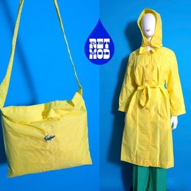 NWOT Fun Vintage 70s 80s Lemon Yellow Raincoat Trenchcoat with Detachable Hood 