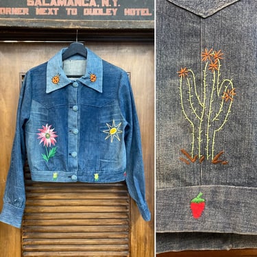 Vintage 1970’s Hippie Boho Denim Patchwork Embroidery Woodstock Jacket, 70’s Western Wear, 70’s Custom Vintage, Vintage Clothing 