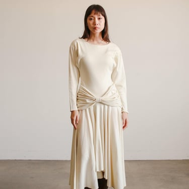 1980s Cream Cotton Bow Dress 