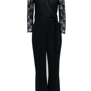 Diane von Furstenberg - Black Lace Top Wrap Jumpsuit w/ Wide Leg Sz 8
