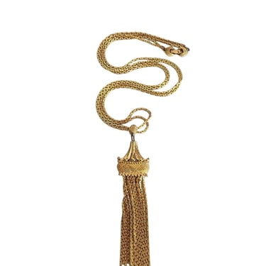 Vintage 70s Monet Traviata Pendant Necklace Gold Fringe Pagoda 