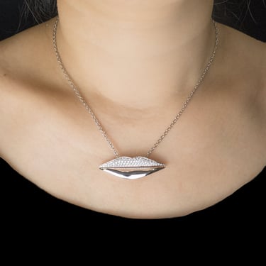 ENIGMA by Gianni Bvlgari 18 Karat White Gold and Diamond Lips Pendant on Chain