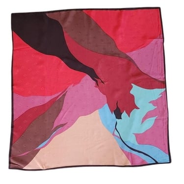Vintage Christian Dior Silk Scarf Multicolored Abstract Print Pink Mauve Red Purple 