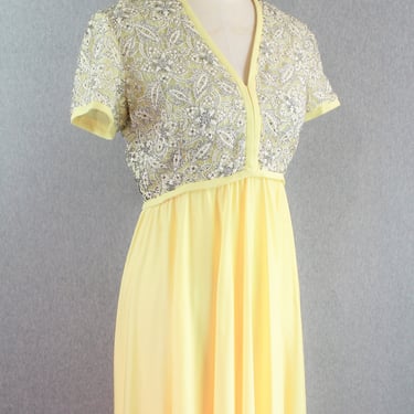 Royal Victoria, 1970s, Buttercream Yellow, Evening Gown, Beaded Gown, Marked size 10 