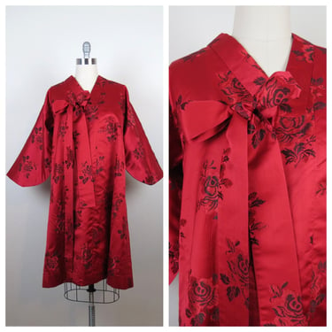 Vintage 1960s silk kimono cocktail jacket coat rose print evening formal opera 