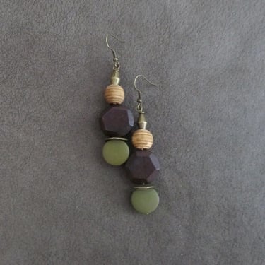 Wooden hexagon earrings, olive 