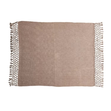 Woven Cotton Throw | Brown Crochet &amp; Fringe