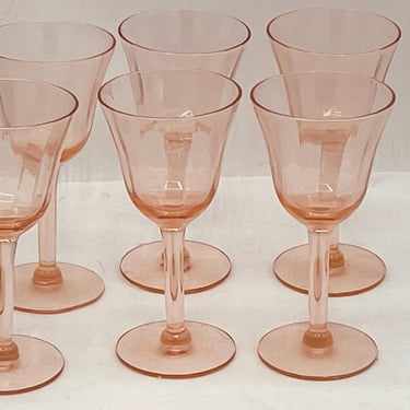 Vintage Tiffin Optic Panel  Pink (6) PC Sherry or Cordial Glasses set Pretty shade of Pink - Chip Free 4 ounces 