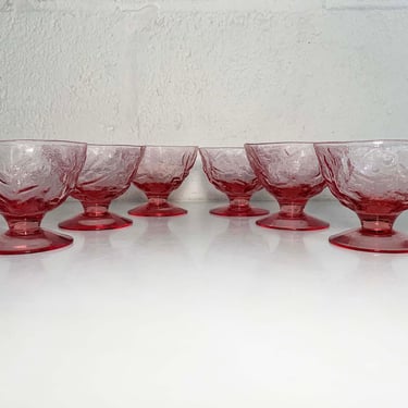 Vintage Crinkle Glass Coupe Morgantown Seneca Driftwood Glasses Set of 6 Pedestal Textured Champagne Sherbet 1970s 70s 