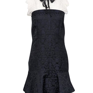 Sandro - Navy & Black Brocade Dress w/ White Lace Sz 4