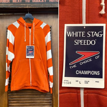 Vintage 1960’s -Deadstock- “White Stag” Orange and White Hooded Sweatshirt, 60’s Speedo, Vintage Hoodie, Vintage Top, Vintage Clothing 