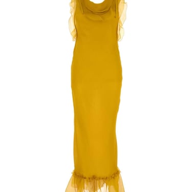 Saint Laurent Women Mustard Crepe Dress