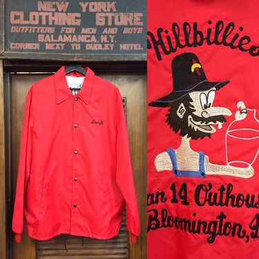Vintage 1980’s Hillbillies Red Club Jacket, Nylon Jacket, Chain Stitch, Hobo, Indiana 