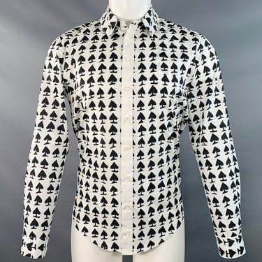 PETER JENSEN Size S White Black Spades Cotton One Pocket Long Sleeve Shirt