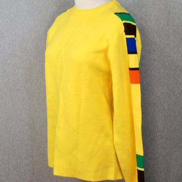 1970s Yellow Color Block Sweater - 70s Retro Sweater - Crew Neck - Ski Sweater 