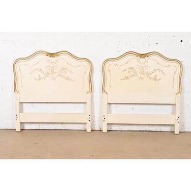 John Widdicomb French Provincial Louis XV Cream Lacquered and Parcel Gilt Twin Size Headboards, Pair