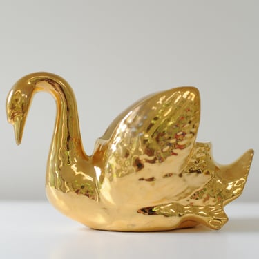 Gold Plated Ceramic Swan Planter 