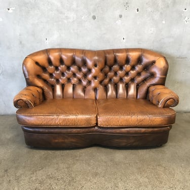 Vintage Leather Tufted Chesterfield Setee