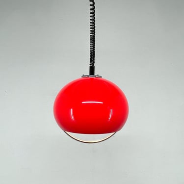 Mid Century Red Pendant with Chrome by Harvey Guzzini for Meblo, Italy 