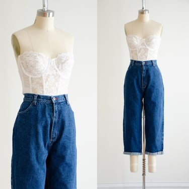 high waisted jeans 90s vintage Route 66 dark wash denim cropped capri jeans 