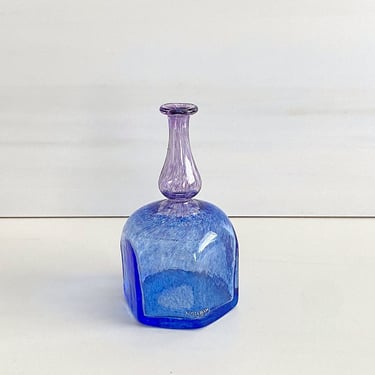 Vintage Modern Art Glass 6" Hexagonal Vase Multi Colored Blue & Purple Bertil Vallien Kosta Boda Swedish Scandinavian 20th Century Design 