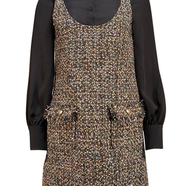 Cinq a Sept - Black w/ Multicolor Confetti Tweed Mixed Media Dress Sz 4