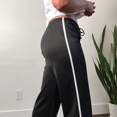 Y2K Track Pants | Black Joggers with White Pinstripe | Wide Leg Track Pants | Black White Joggers Sweats Track Pants | Large 