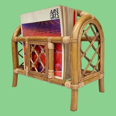 Vintage Magazine Rack Retro 1970s Bohemian + Sears Surplus + Rattan or Bamboo + Arch Shape + Books/Vinyl Records + Storage and Organization 