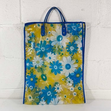 Vintage 1960s Tote Bag Floral Plastic Boho 60s Mod Mid Century Modern Shopping Market Beach Purse Flower Power Floral Print 